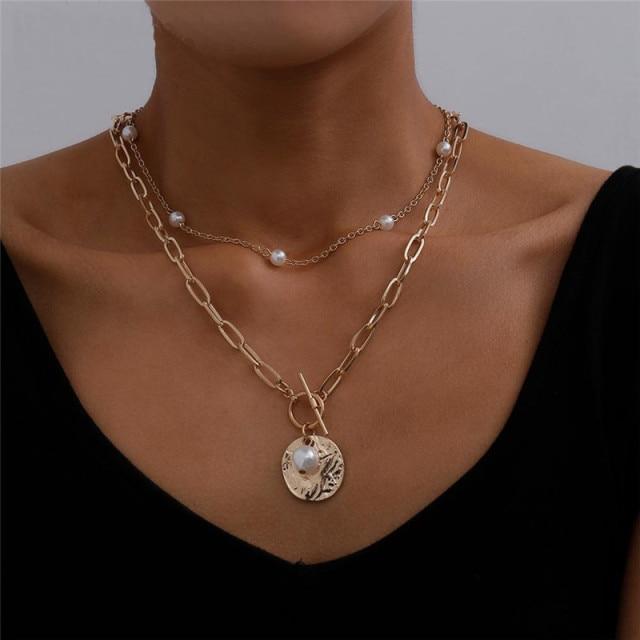Simple Crystal Geometric Gold Pendant Necklace Set for Women Charms Fashion Square Rhinestone Female Vintage Jewelry