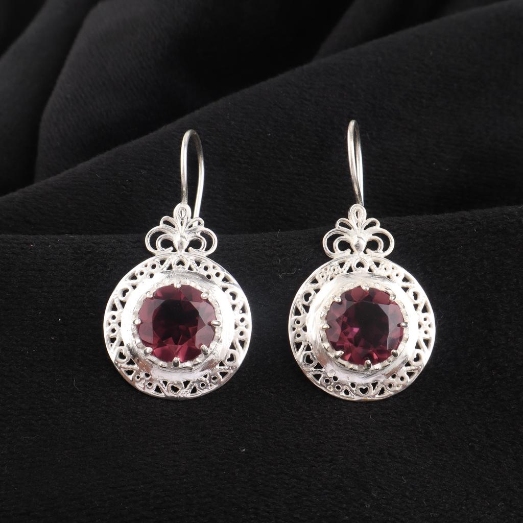 Rhodolite Gemstone Silver Earring 1.5", 925 Sterling Silver Jewelry, June Birthmonth Gift, Rhodolite Dangle Earring, Birthday Gift CE-25-4