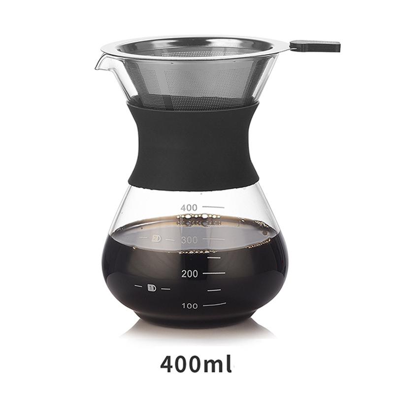 Pour Over Coffee Maker Set with Reusable Stainless Steel Filter Elegant Coffee Dripper Pot,Glass Carafe Permanent for Camping