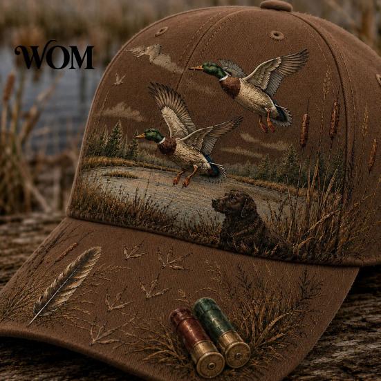 Unisex Daily Travel Hat Vintage Hunting Baseball Cap, Duck Dog Pattern Hat, Breathable Moisture Outdoor Camo for Men Women Wicking Adjustable