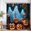 Halloween Shower Curtain Dark Forest Haunted House Graveyard Pumpkin Lantern Ghost Spooky Bathroom Decor Halloween Bath Curtain