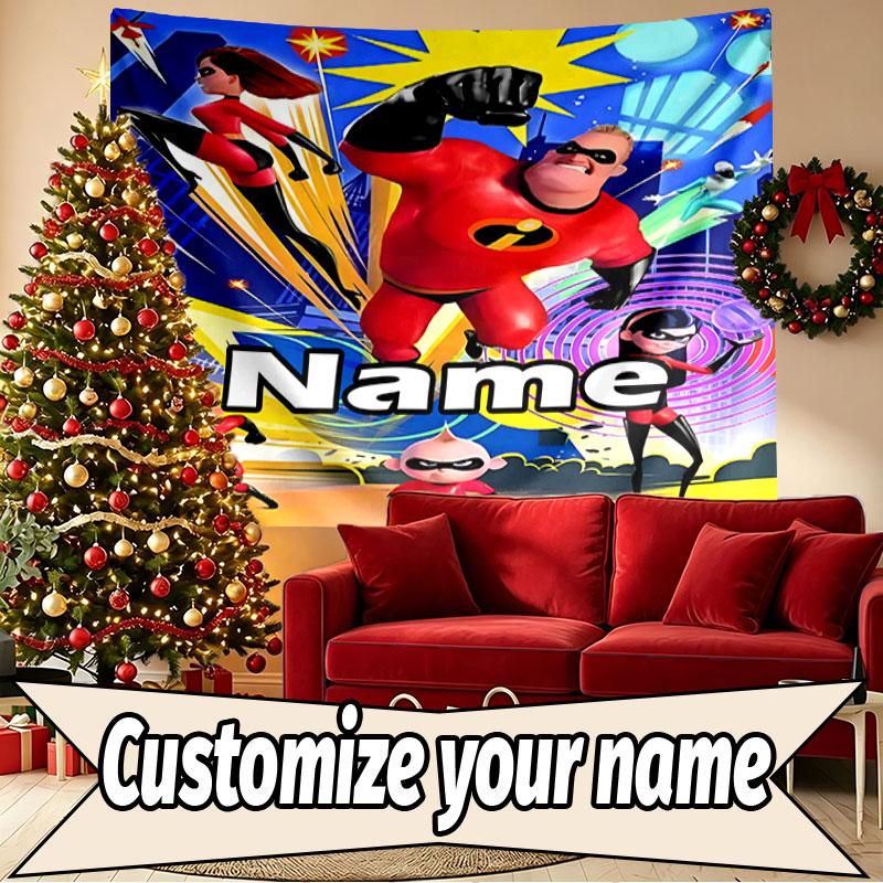 Custom Name Personalized Incredibles Print Tapestry, Wall Art Decor, Bedroom, Dorm, Apartment, LivingRoom, Party Backdrop, Gift for Birthday
