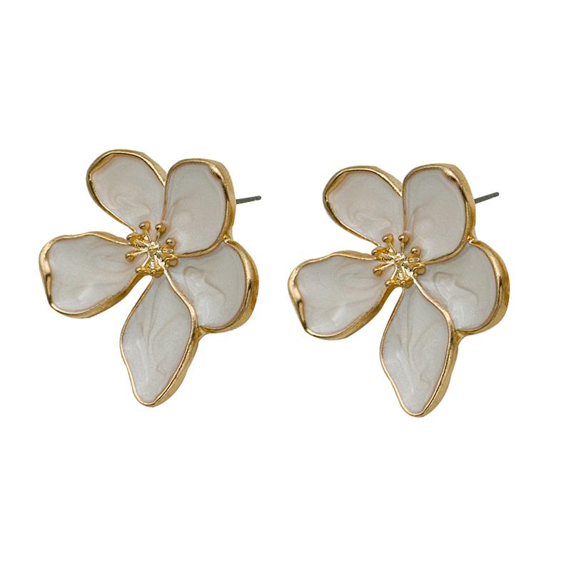 Cream Enamel Metal Flower Post Earrings For Women Fashion Zircon New Classic Timeless Party Accessories Wholesale Gifts 2023604