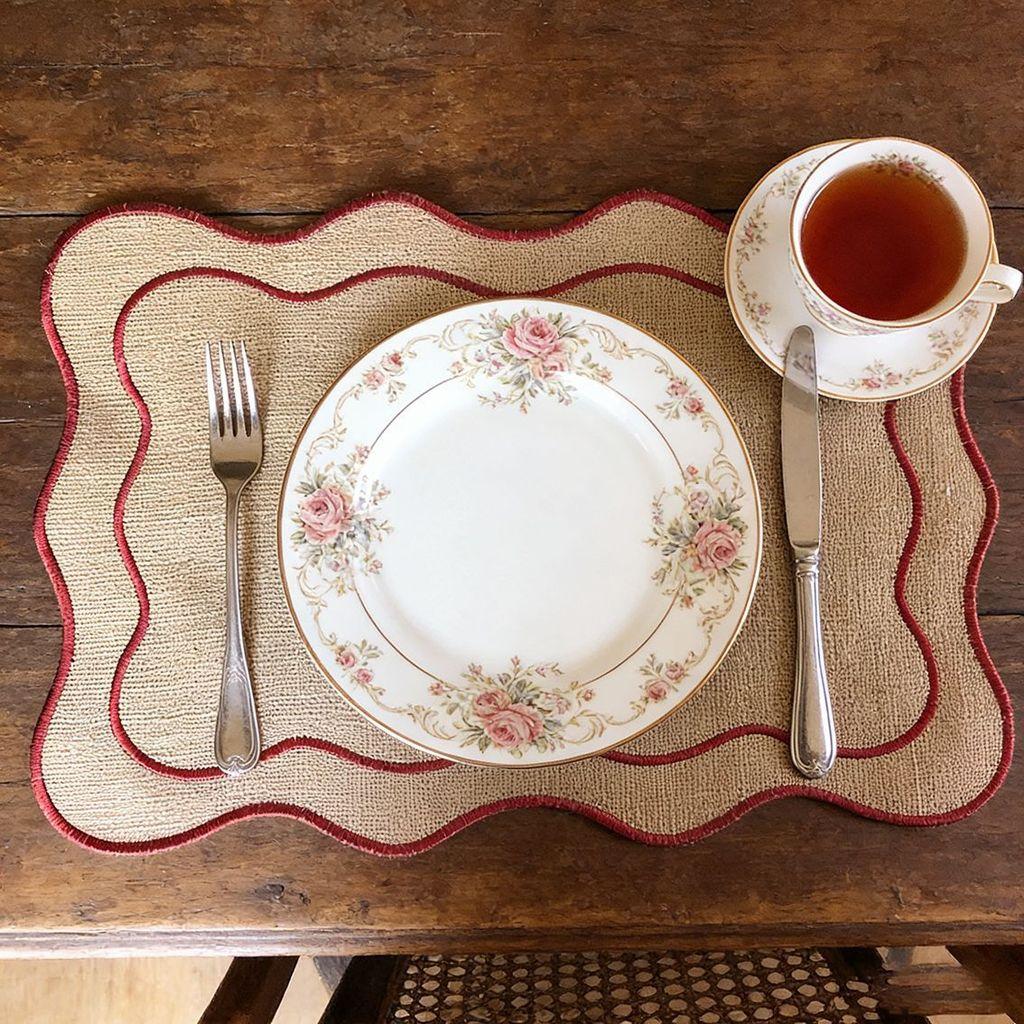 Hemp Embroidered Rectangular Table Mat With Waterproof Cover For Vintage Dining Decor
