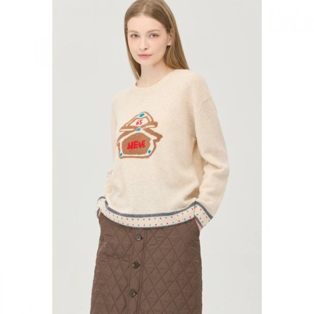 Benetton Hand Embroidery Wool Knit Bakp65561 IV (ivory)/OS