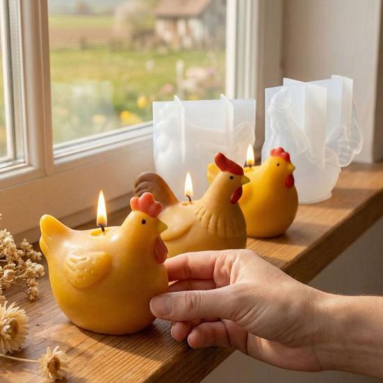 3D Rooster Hen Silicone Mold DIY Easter Candle Plaster Craft Mold Flexible Reusable Craft Mold for Resin Soap & Home Decor