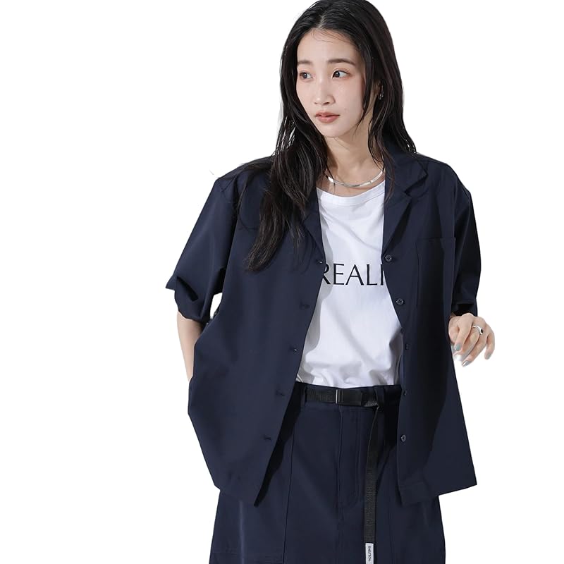 

[Nano Universe] open collar shirt multifunctional lightweight Stretch-SHELTECH (Setup possible) ladies F 120 navy 673-5121303