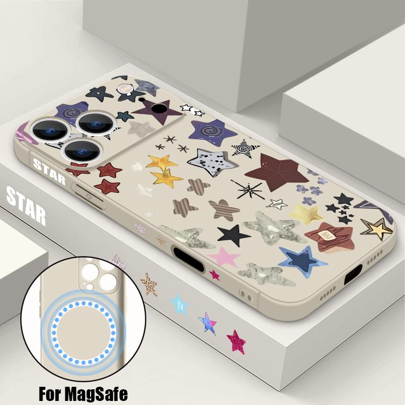 Magnetic For Magsafe Case For iPhone 17 Pro Max Colorful Stars Print Soft Silicone Phone Back Cover For iPhone 16 15 14 13 Pro Max 16e 17e