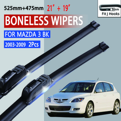 Für Mazda 3 BK Schrägheck 2003-2009 Auto-Scheibenwischer, U-Typ, weicher Gummi, rahmenlos, ohne Halterung, Auto-Wischer 21"+19"