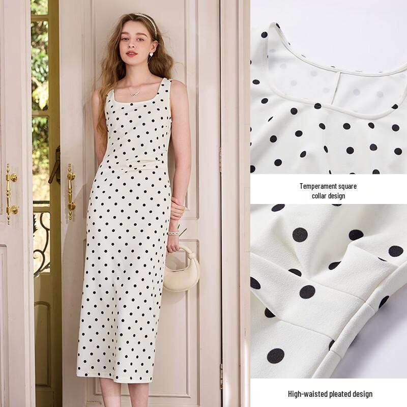 Xiangying Retro Polka Dot Sling Midi Dress