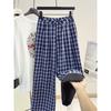 Plaid Pants Otaku Women's Same Casual Pants Loose Wide-leg Pants Women's Autumn and Winter Lazy and Thin Plaid Wide-leg Pants Trousers