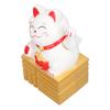 Lucky Cat Statue Waving Arm Solar Powered Fortune Beckoning Chinese Feng Shui Desktop Decor 4in White