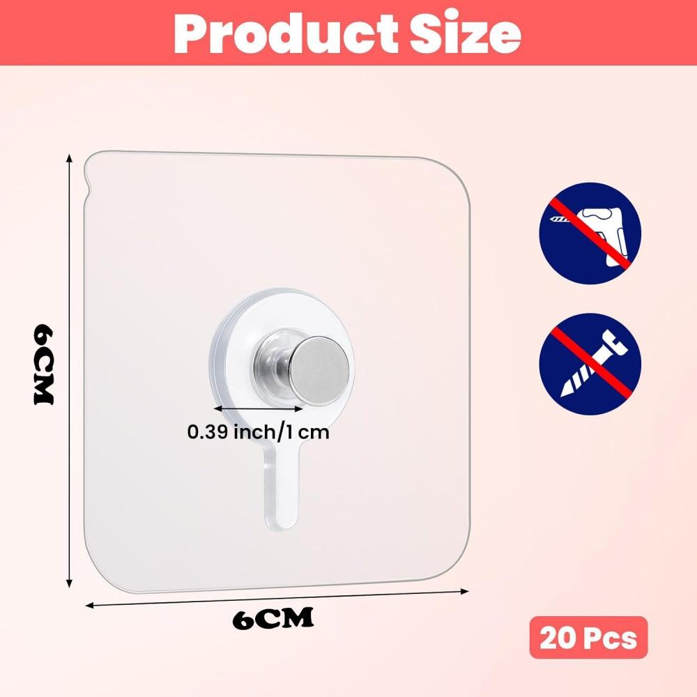 Adhesive Hooks - 20pcs Strong - For Picture Frame/Poster/Photo/Clock Nail-Free