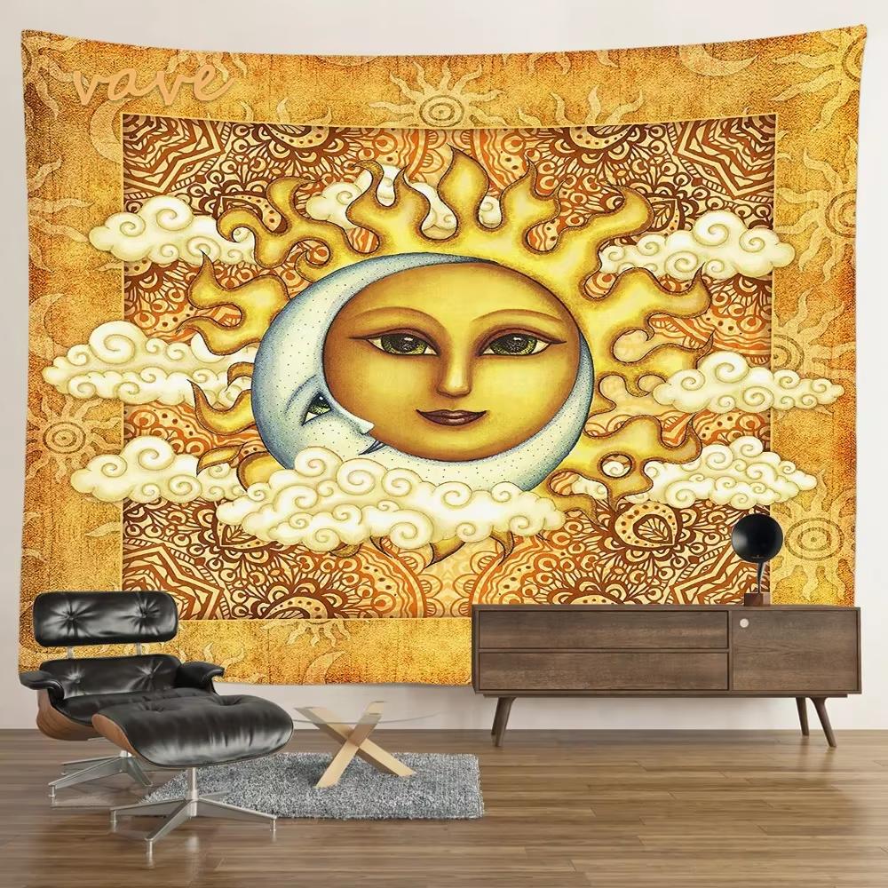 Sun Moon Tarot Tapestry Wall Hanging Bohemian Style Witchcraft Astrology Cloth Fabric Tapestry Flag Living Room Background Cloth