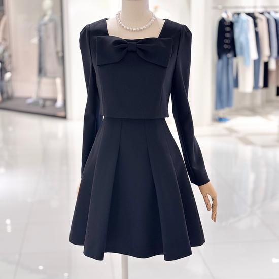 Shatin Satin Back-Slit Ribbon-Point Dress