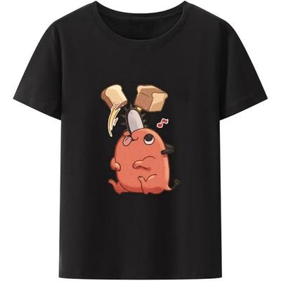 Japanese Anime Chainsaw Man T-Shirts Chainsaw Man Poster Graphic Print Y2k Clothe Funny Cartoon Unisex Short Sleeves Top Black Black XL