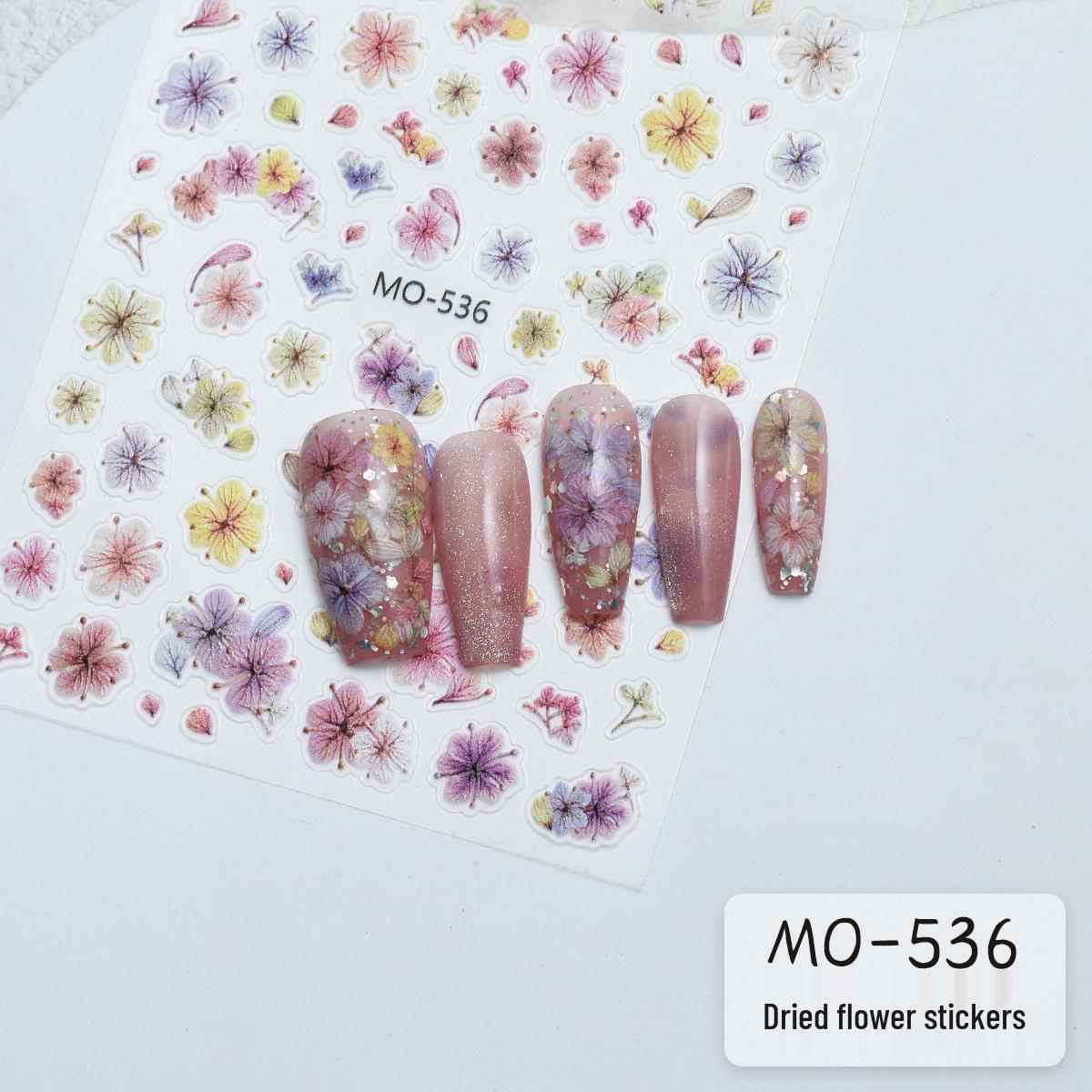 Gradient Dried Flower Nail Art Stickers with Embossed Texture and Glitter Details