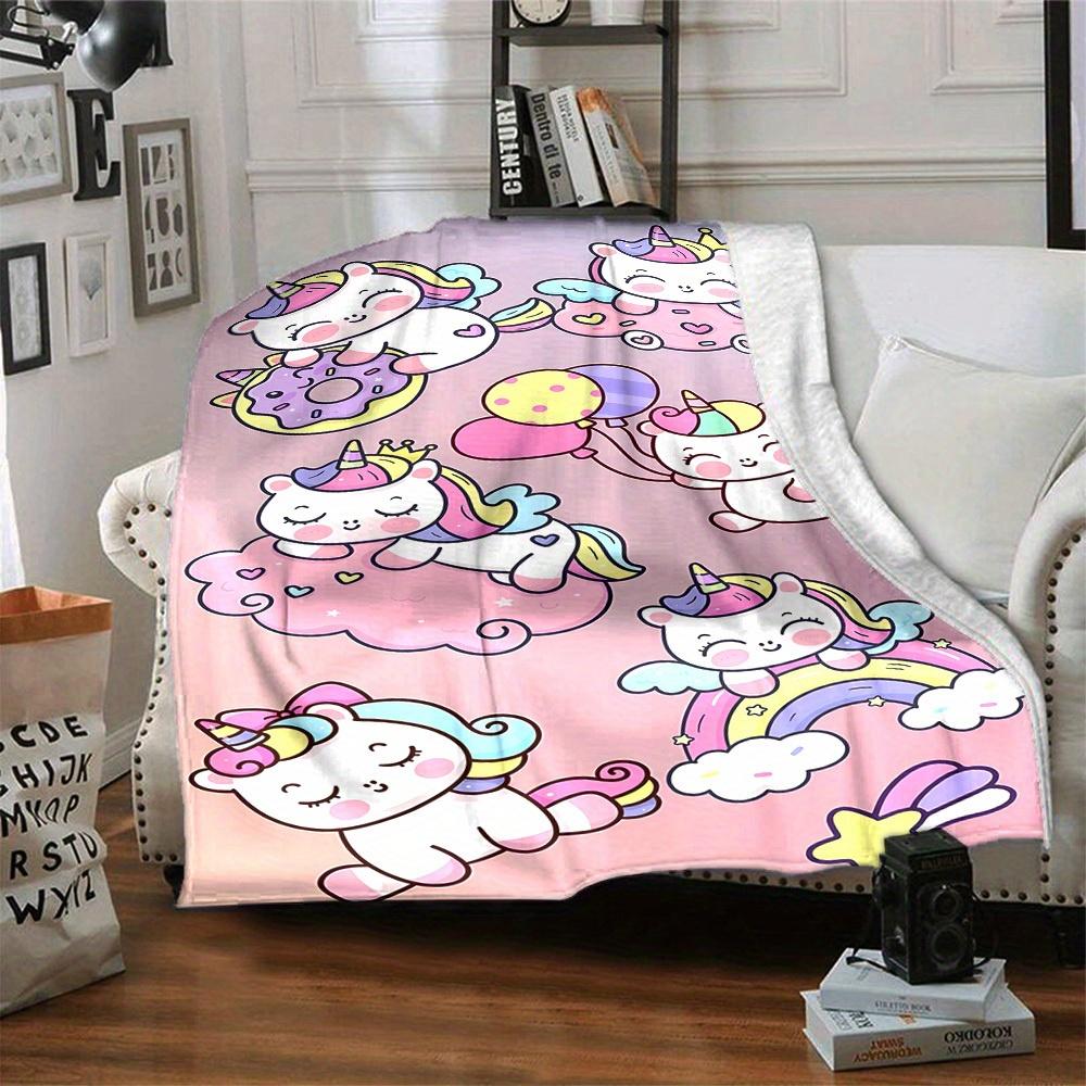 1pc Flannel Blanket, Unicorn,Rainbow,Balloon Pattern Printed Blanket, Sofa Bed Sofa Car Office Camping Travel Warm And Comfortable Soft Blan