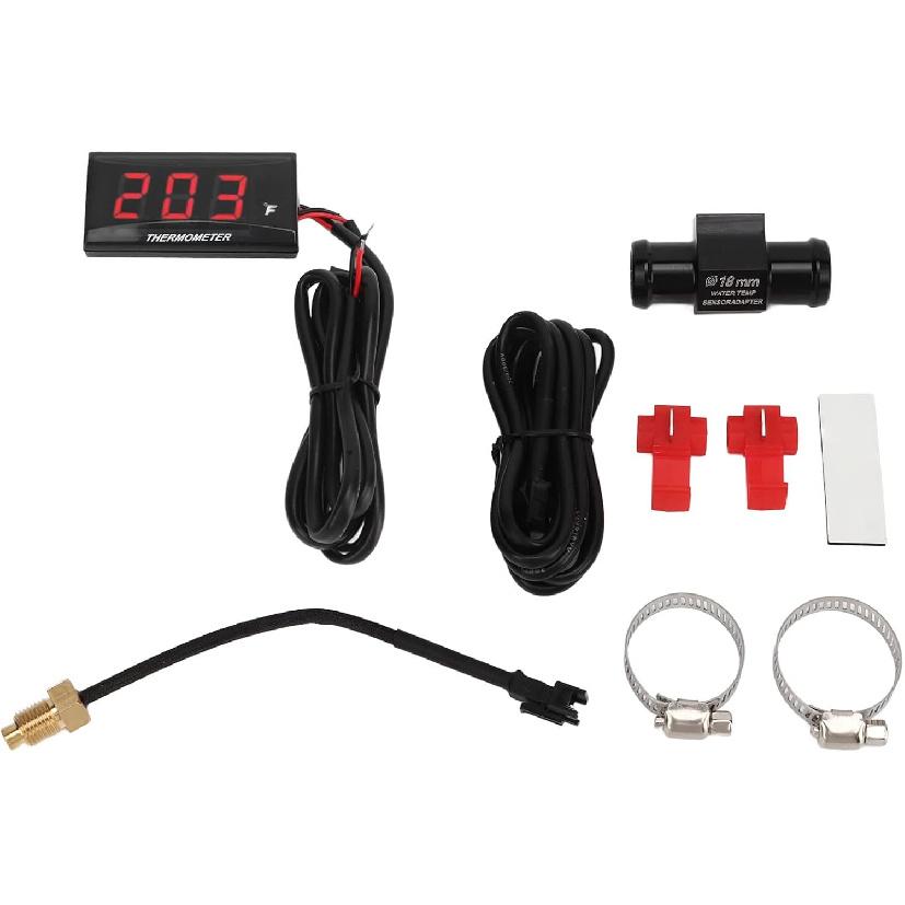 Motorrad Digitales Thermometer, DC 12V Ultra Dünnes Wassertemperaturanzeige Messgerät mit 18mm Sensoradapter und LCD-Anzeige, Digitales Hygrometer Feuchtigkeit
