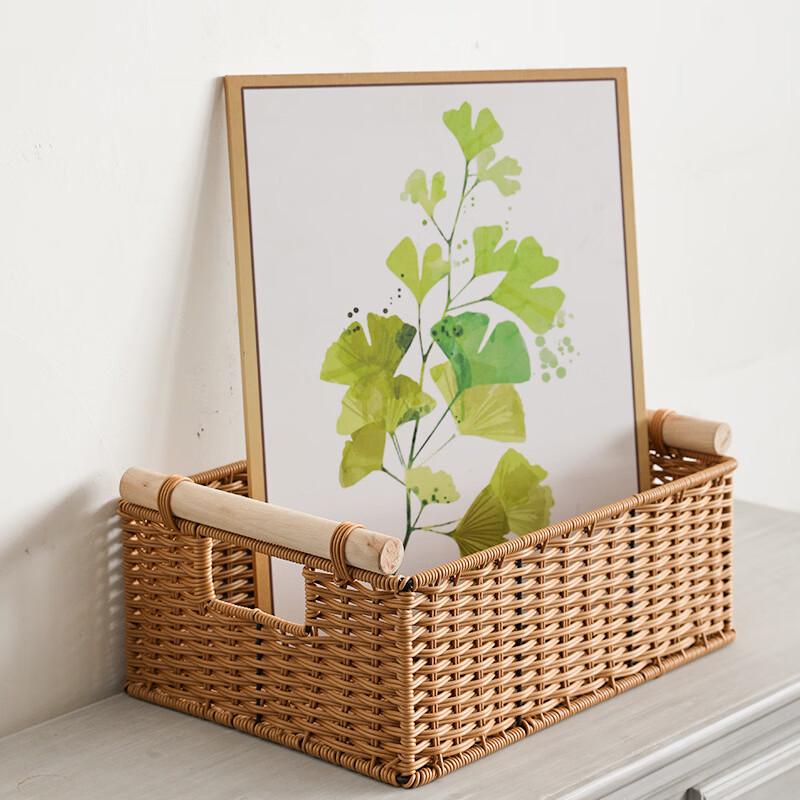 Nordic Imitation Rattan Storage Basket with Wooden Handles
