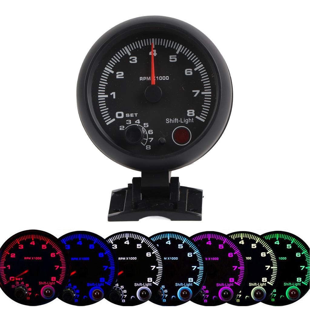 3.75in 12V Car Tachometer 0?8000RPM Pointer Tacho Gauge Meter with Adjustable Shift Light