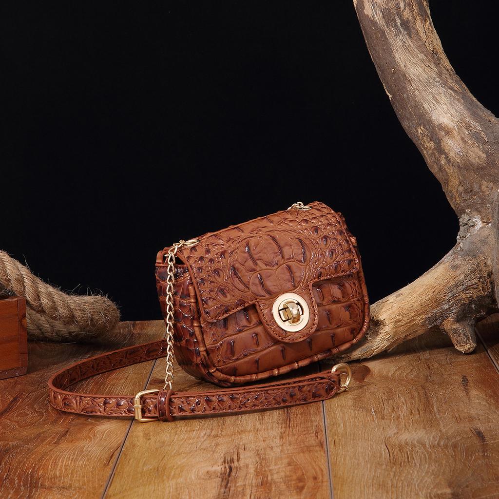 Independent Stand Crossbody Single Shoulder Retro Women's Bag with Multi-color Crocodile Pattern Brahmin