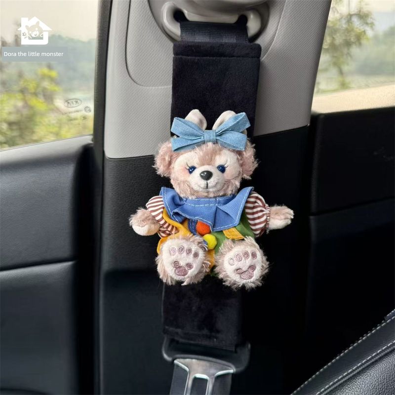 

Car Seatbelt Shoulder Pads Couple Style Cute Clown Rose Duffy Seatbelt Protector Decorative Anti-Chafing Neck Guard Black Shoulder Pads, Short Plush, Clown Rose
