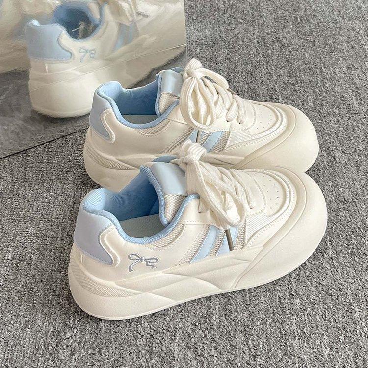 Dopamine Bow Bread Shoes Women's 2025 Summer New Mesh Breathable Little White Shoes with Skirts Sports Board Shoes