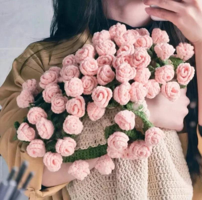 Finished Rose Blanket Bouquet Rose Flowers DIY Hand-woven Crocheting Stitch Blankets Girls Mother's Day Valentine's Day Gifts
