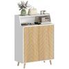 Shoe Cabinet Entrance Hall with 2 Doors Adjustable Shelves and Open Compartment 75x35x104 Cm White and Natural