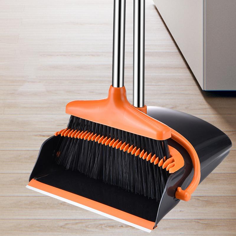 Stand Up Broom And Dustpan Folding Long Handle Broom With Upright Dustpan Household Cleaning Tool For Home Indoor And Outdoor