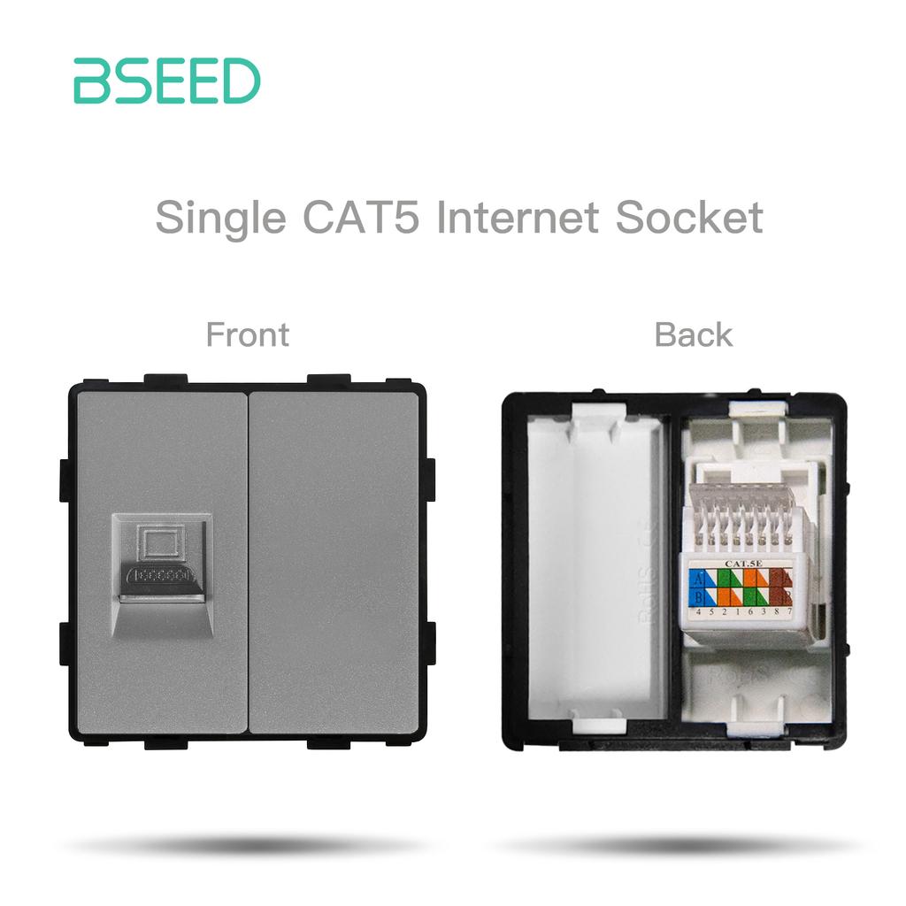BSEED Mechanical Button Switches TV ST RJ45 Internet CAT5/6 Sockets EU French USB-C Wall Power Socket Glass Frames DIY Parts