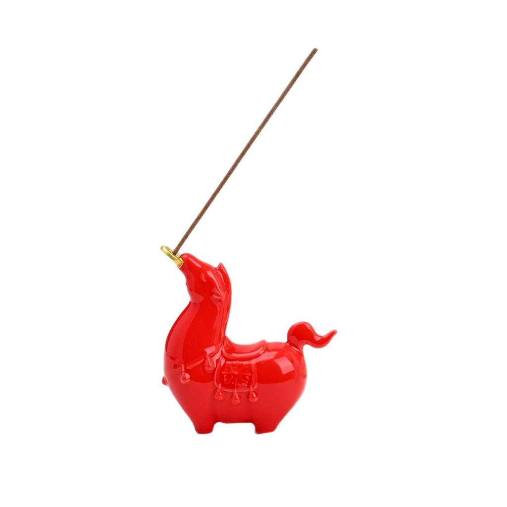 'Ma Shang You Qian' Ceramic Horse Incense Burner - Cute Year of the Horse Ornament and Indoor Incense Holder Gift