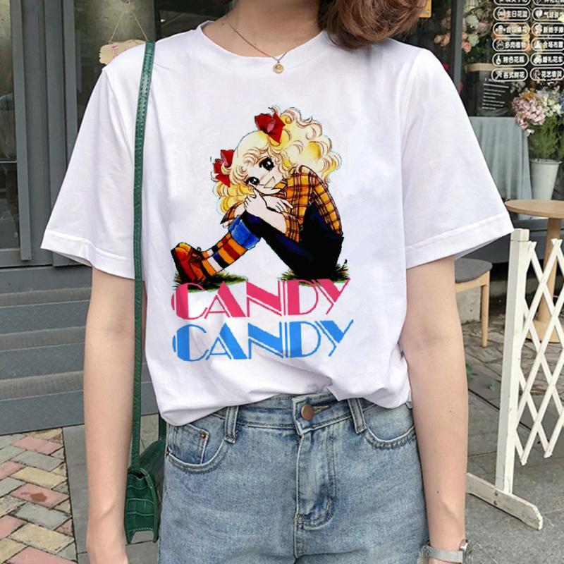 Kawaii Candy Candy Anime Summer Top Tshirt Femen Print T Shirt Grunge Anime Manga T Shirt Top Tees Graphic Aesthetic