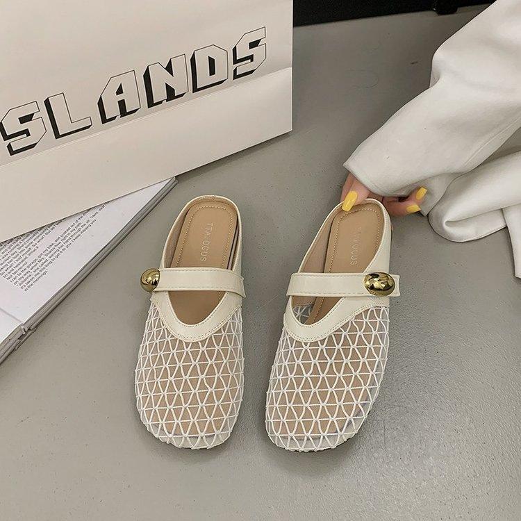 French Flat Bottom Mesh Breathable Bag Head Half Slippers Women's Summer Wear 2025 New Non-slip Skirt Pregnant Women Sandals