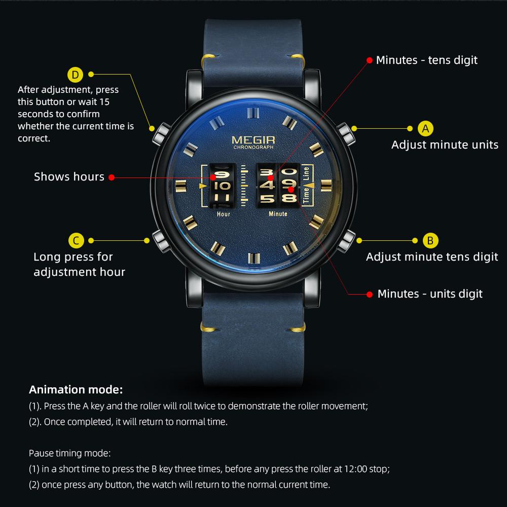 Fashion Megir New Watches Mens With Leather Strap Top Brand Luxury Sports Quartz Watch Men Relogio Masculino Wristwatches