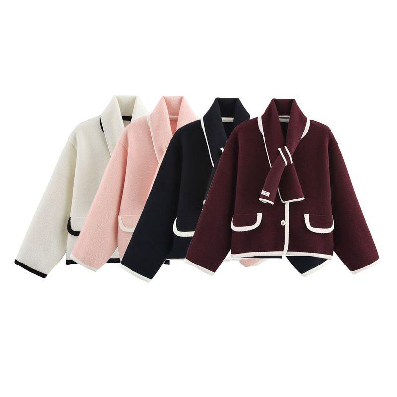 Kaslead New Arrival Women's Clothing Fashion Style Stylish Simple and Versatile Contrast Color Scarf Knitting Outwear