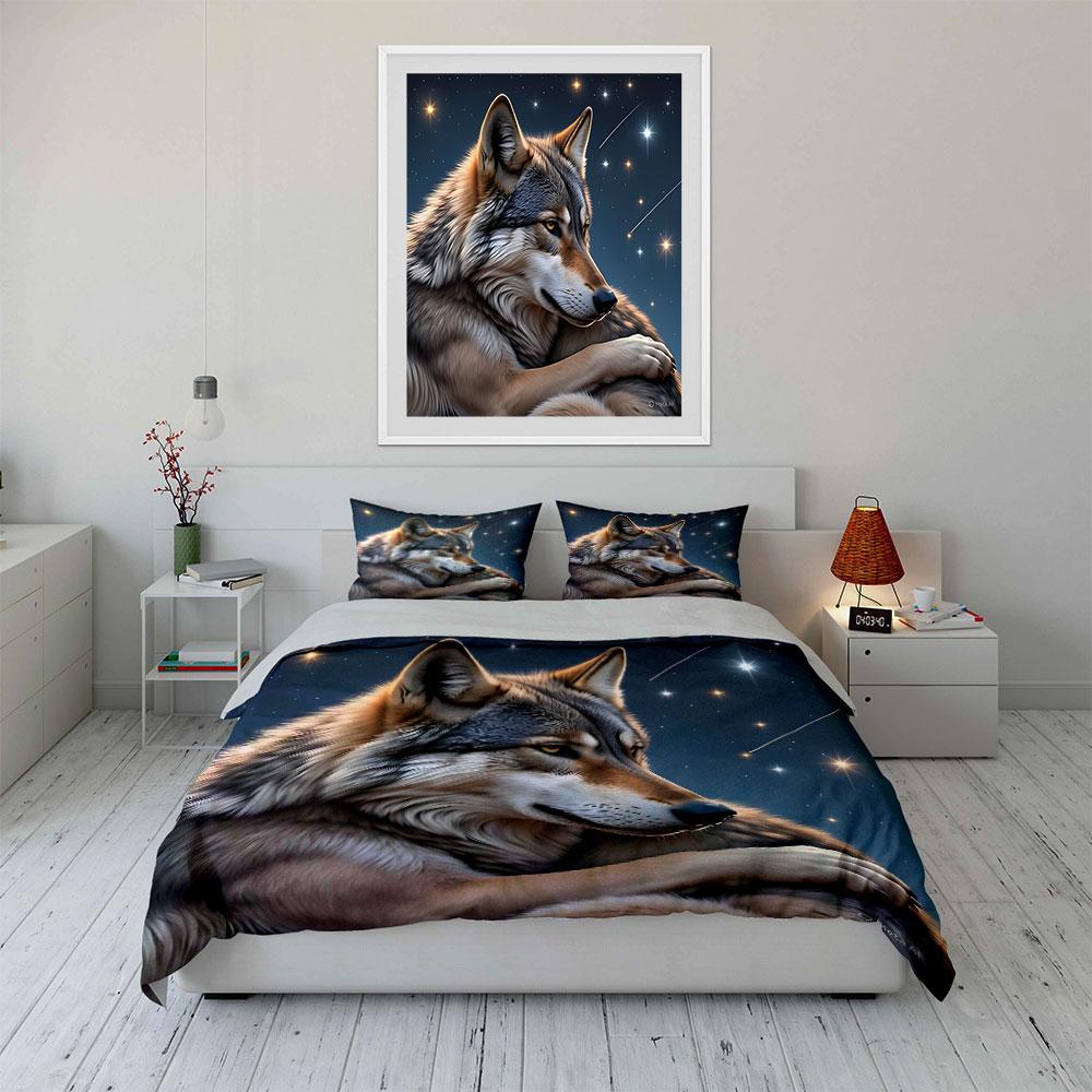 Wolf with starry background Print Bedding Set 1 Duvet Cover 2 Pillowcases for Adult and Children Luxury Gift Full Size