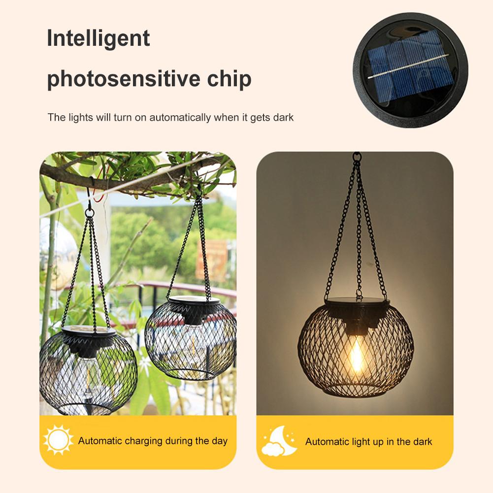 Outdoor Solar Powered Lantern Waterproof Hanging Butterfly Solar Lantern Warm Light Metal Hollow Pendant Light for Patio Yard
