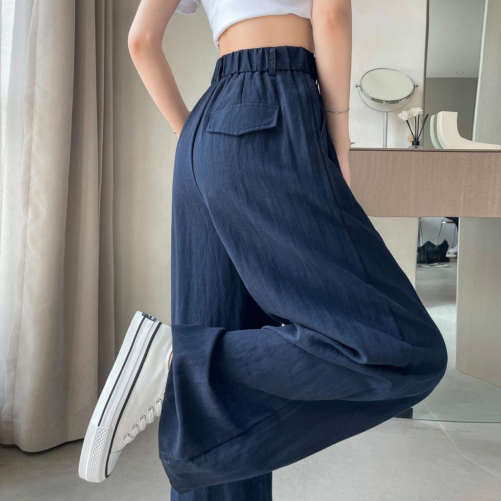 Cotton and Linen Summer Women's Wide Leg Full Pants High Waist Summer Female Elegant Minimalism Straight Loose Trousers