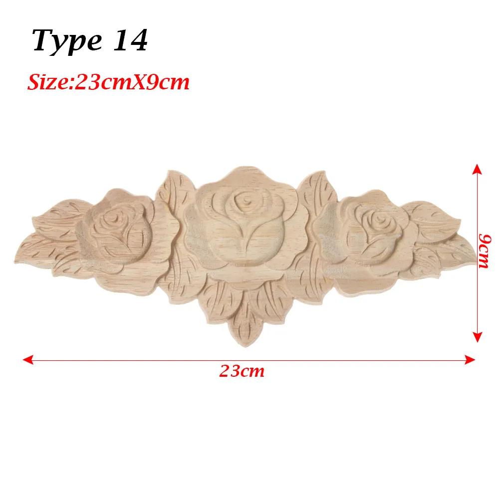 Natural Woodcarving Rose Flower Corner Appliques Wood Floral Carved Furniture Cabinet Door Unpainted Mouldings Decal Decorative