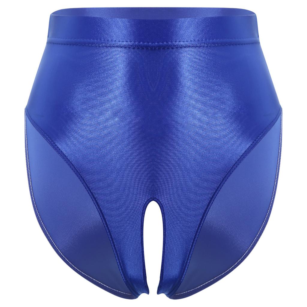 Womens Glossy Stretchy Panties High Waist Open Crotch Design Elastic Waist Sexy Underwear Lingerie