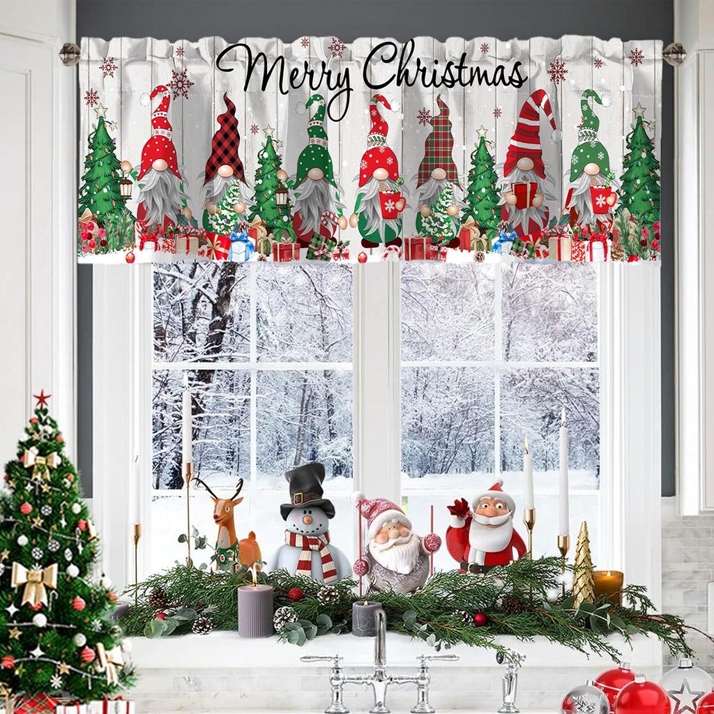 Christmas Short Curtains Valances Christmas Decorations for Home 2026 Xmas Ornaments Windows Treatments for Kitchen Bathroom