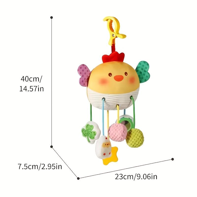Infant Cute Chicken Plush Pull Toy Soothing Rattle Car Hanging Wind Chime Bedside Jingle Stroller Ornament Doll Toy, Birthday,Halloween,Christmas Gift