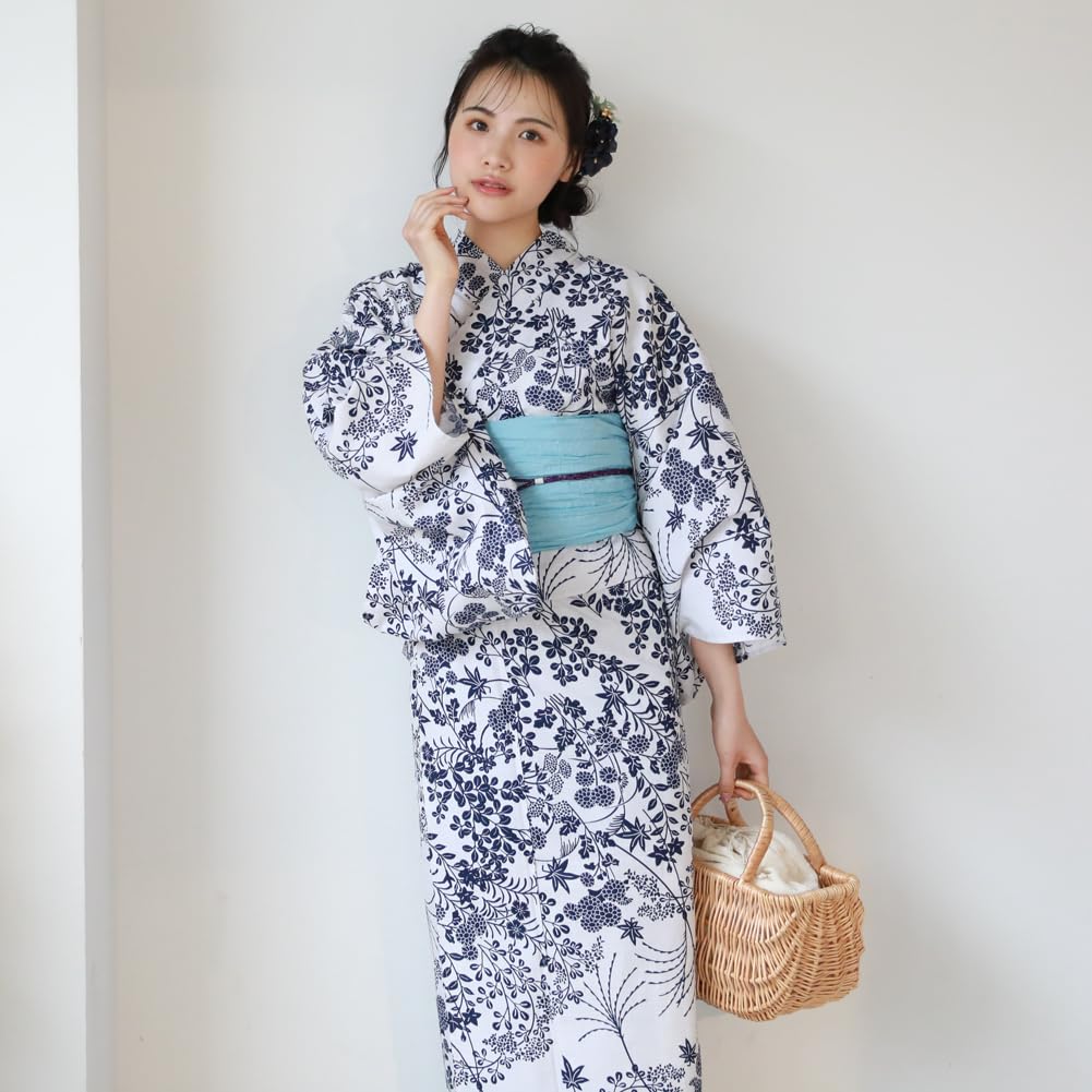 16 Patterns To Choose from Yukata Heko Obi Set Tokimeki Summer Love Yukata Heko Obi 2 Piece Set Small Flowers In Navy Blue On White (16. Background)