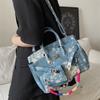 Vintage Distressed Canvas Tote Bag With Rope Detail Unisex Small Shoulder Handbag Black Grey Blue Brown