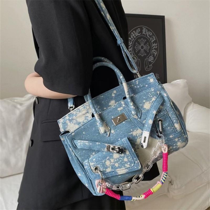 Vintage Distressed Canvas Tote Bag With Rope Detail Unisex Small Shoulder Handbag Black Grey Blue Brown