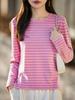 Women's French Retro Stripe Knitwear: Long Sleeve Round Neck Thin Wool Autumn Shirt