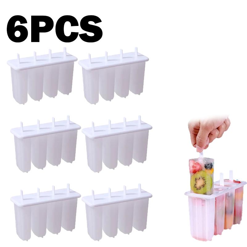 Summer 4 Link Popsicle Mold With Lid Homemade Ice Cream Mold Reusable Mung Bean Popsicle Maker Frozen Ice Cream Tray