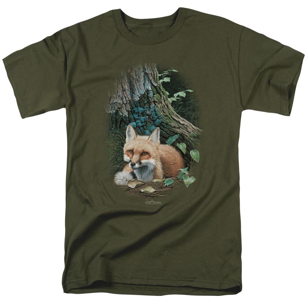 Wild Wings Cozy Retreat T Shirt Mens Licensed Fox Tee Military Green L